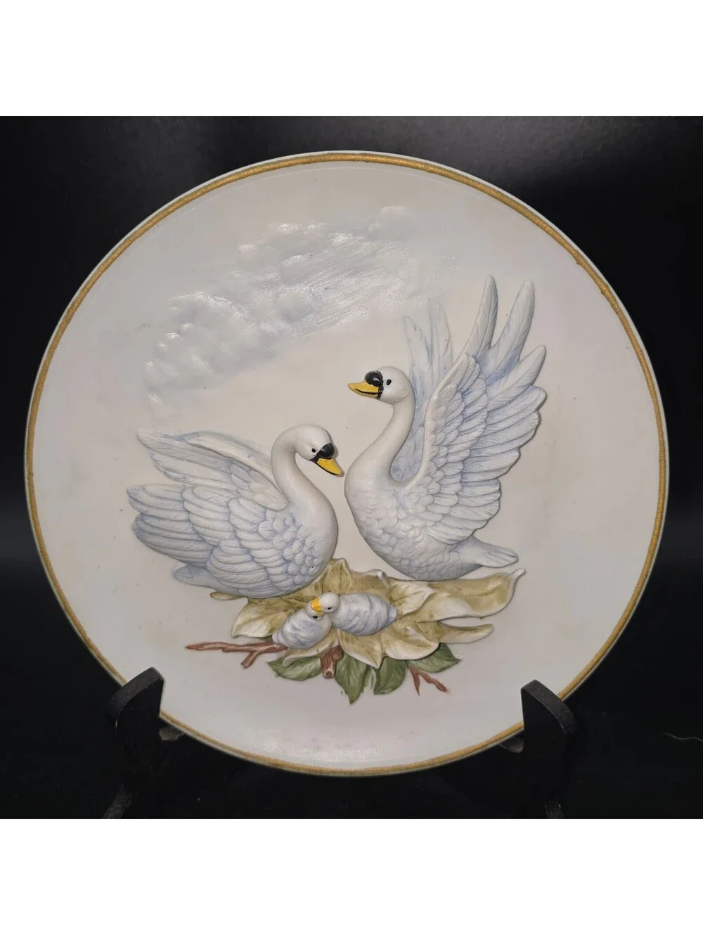 VTG Ardalt Lenwile China 3D Swan Wall Plate Hanging Plaque Hand Painted 7229 8
